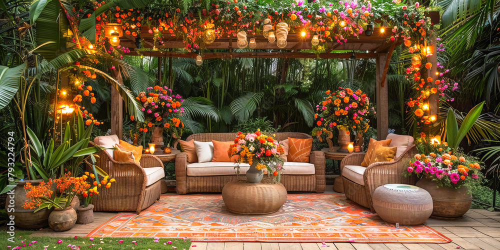 Enchanting tropical garden party setup Enchanting tropical garden party setup