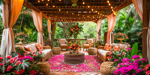 Elegant tropical garden party setup photo