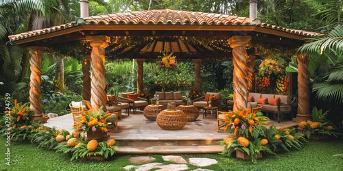 Elegant tropical garden party setting