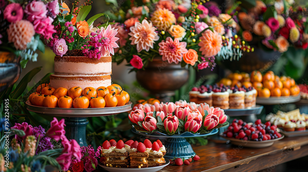 colorful birthday party table with flowers