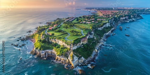  An Aerial View of a Dramatic Coastline, Where Ocean Waves Meet Rocky Cliffs Amidst Lush Greenery, Generative AI