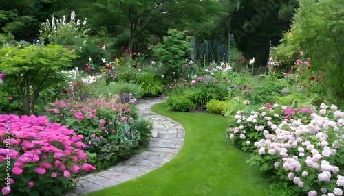 A tranquil garden bursting with blooms upscaled 2