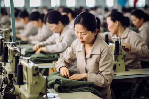Asian women in a factory sewing clothes
