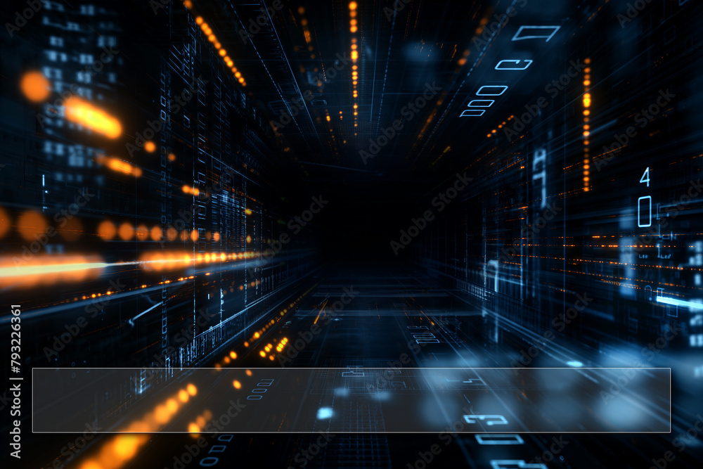 Obraz premium Digital data flow in a metaverse space, digital technology concept background with glowing network and digits