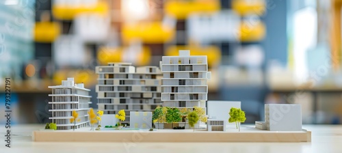 Modern Real Estate Office Showcase with Detailed Apartment Building Model - Captivating Ultrawide Banner for Property Professionals and Investors
