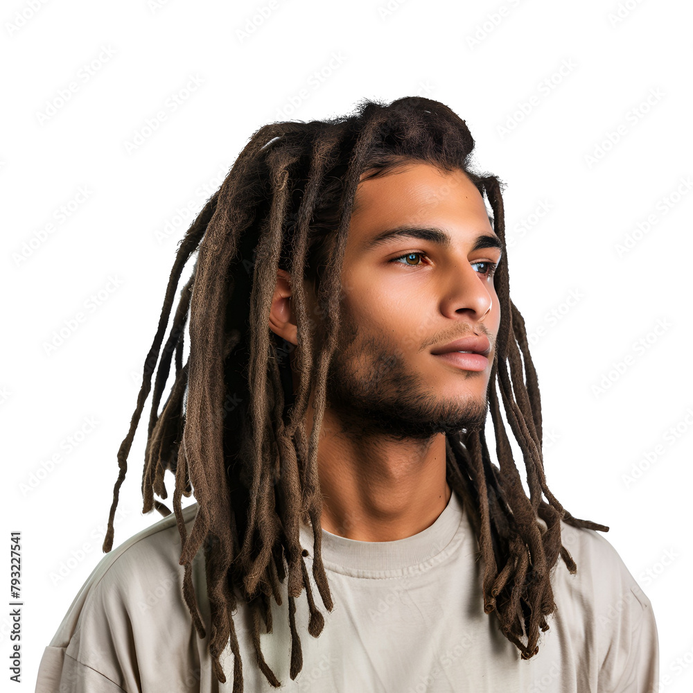 Beautiful Half Body Portrait of a Young Man with Dreadlocks, Isolated on Transparent Background, PNG Beautiful Half Body Portrait of a Young Man with Dreadlocks, Isolated on Transparent Background, PNG
