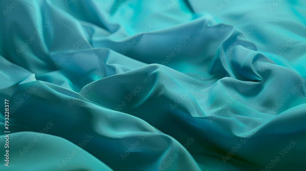 Fototapeta premium Closeup of rippled light blue silk fabric, abstract background