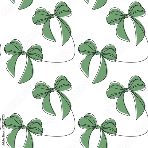 Hand drawn seamless vector pattern. Ribbon bow outline backdrop. Line continuous drawing. Festive hand drawn illustration, holiday background. Wallpaper, fabric, wrapping paper, packaging print