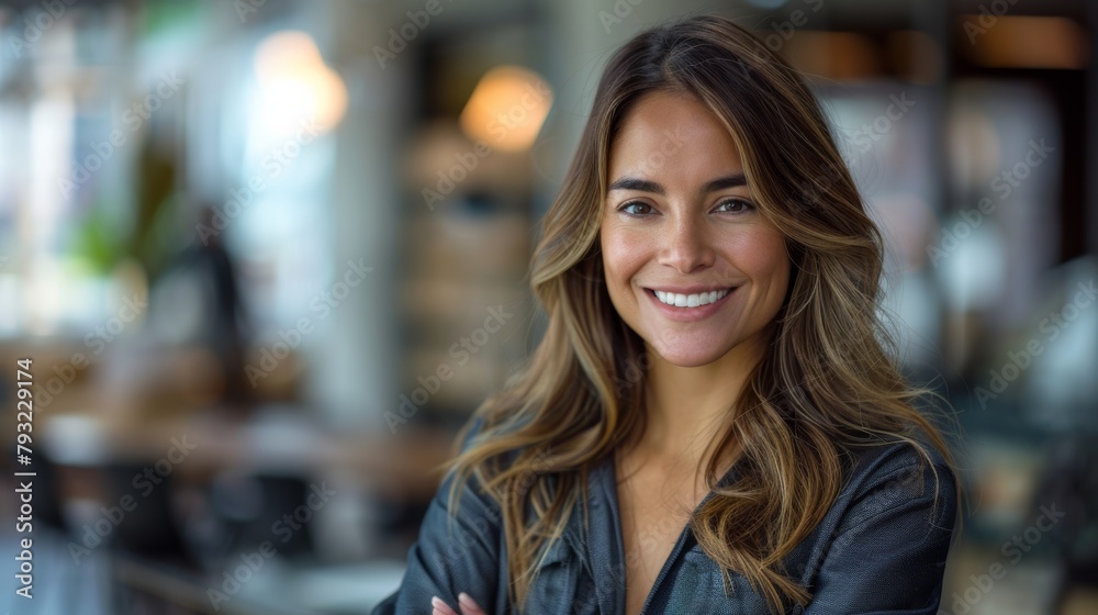 Confident professional woman smiling in office Confident professional woman smiling in office