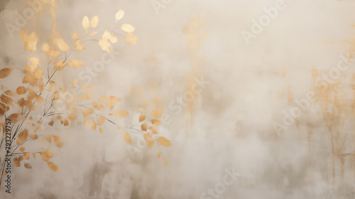 soft gold leaf patterns on abstract background, abstract  background minimalist modern graphic design,  botanical art
