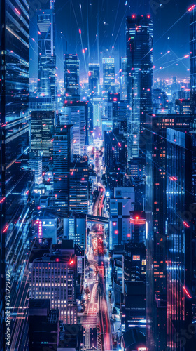 A cityscape with a lot of lights and buildings