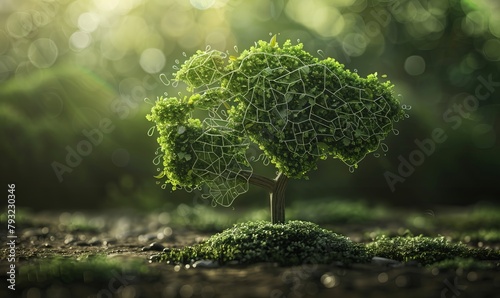 A tree adorned with leaves shaped like the world map, symbolizing the interconnectedness of the environment across the globe and the imperative to save our world