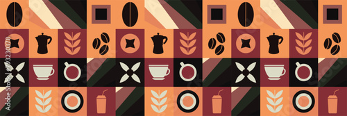 Geometric pattern coffee design seamless pattern banner poster set coffee elements vector design design elements