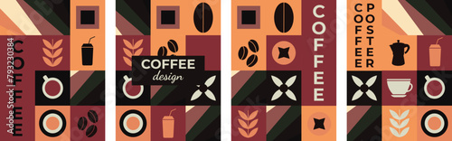 Geometric pattern coffee design seamless pattern banner poster set coffee elements vector design design elements