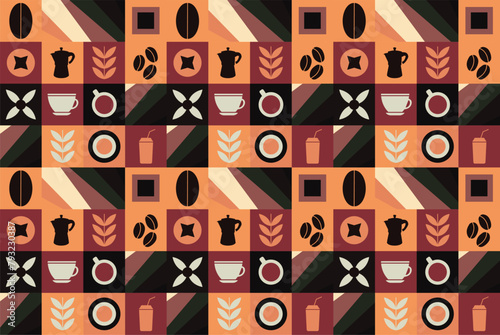 Geometric pattern coffee design seamless pattern banner poster set coffee elements vector design design elements