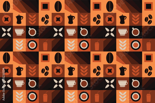 Geometric pattern coffee design seamless pattern banner poster set coffee elements vector design design elements