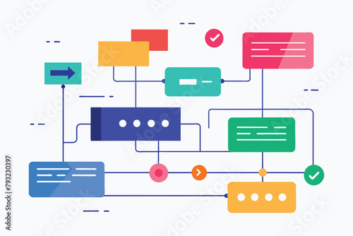 A flow chart showcasing different types of speech bubbles for communication planning and strategy, Message flowcharts trending, Simple and minimalist flat Vector Illustration