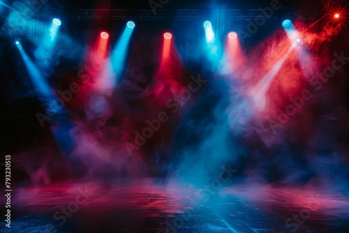 Dynamic stage with red and blue lighting effects