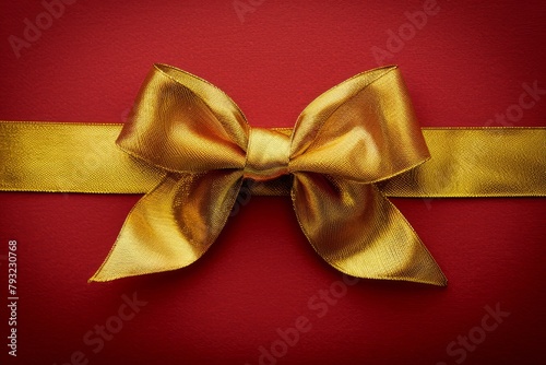 Elegant golden bow on luxurious red background