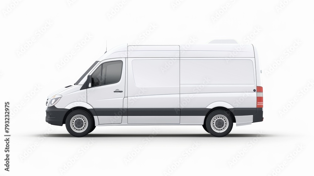 An editable delivery van mockup, presenting a realistic cargo transportation vehicle template isolated on a white background, suitable for branding and advertising design.