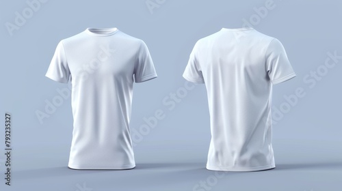 Mockup of a men's short sleeve t-shirt, presenting front and back views. This design presentation mockup is suitable for print design showcases, rendered in 3D illustration.