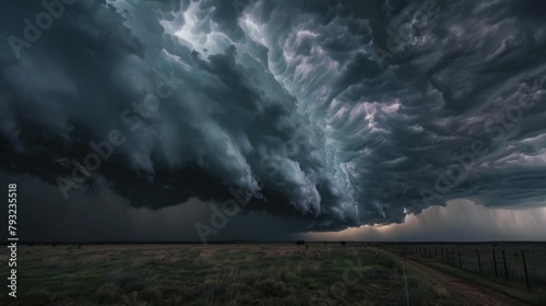 Menacing dark thunder clouds gather, signaling the approach of a powerful storm