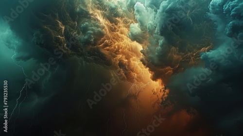 Menacing dark thunder clouds gather, signaling the approach of a powerful storm photo