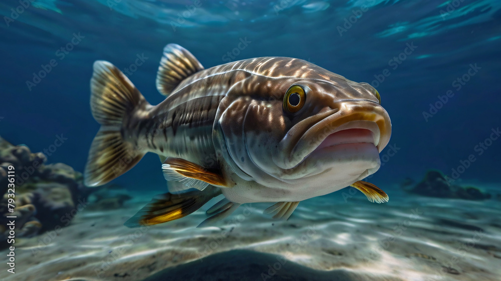 Cod Swimming Hunting For Food In Its Natural Habitat Underwater Photography Style 300 PPI High Resolution Image Cod Swimming Hunting For Food In Its Natural Habitat Underwater Photography Style 300 PPI High Resolution Image