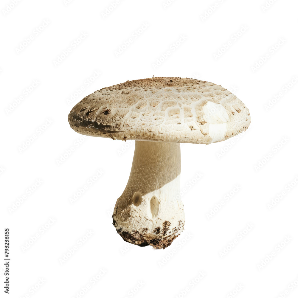 A mushroom stands alone in the shadows against a transparent background A mushroom stands alone in the shadows against a transparent background