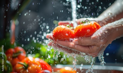 Woman washing vegetables wi...