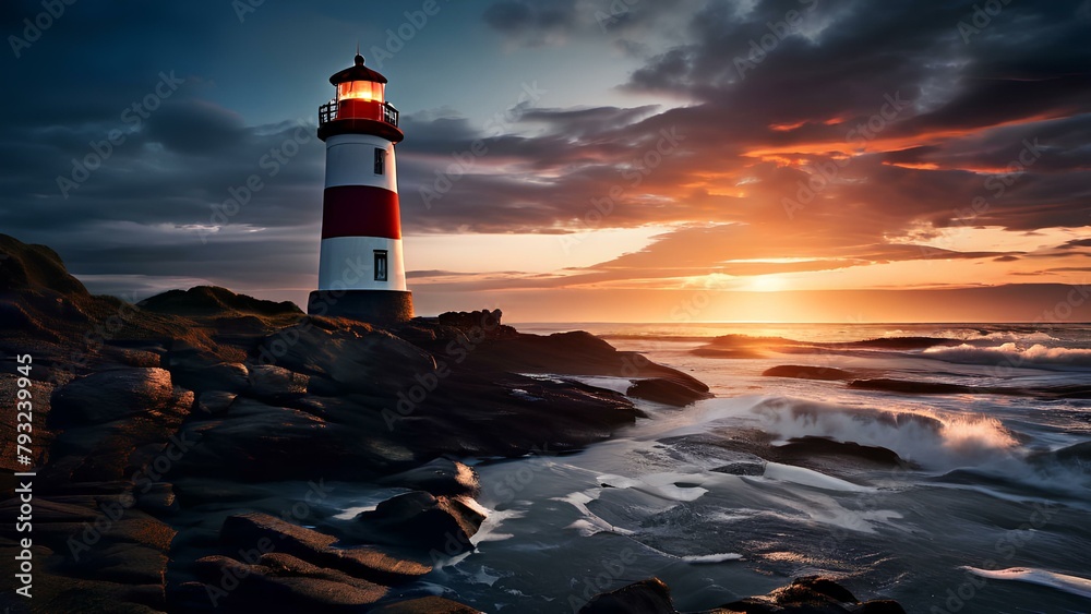 Naklejka premium A lighthouse at the edge of reality guiding lost souls home