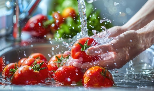 Woman washing vegetables wi...