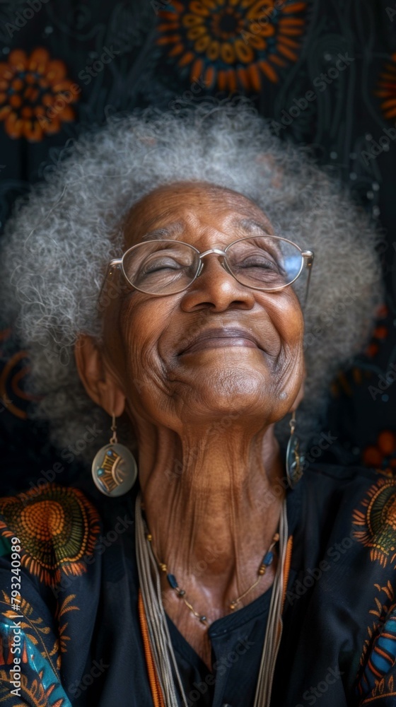 An older woman with glasses and a colorful background. Generative AI. An older woman with glasses and a colorful background. Generative AI.