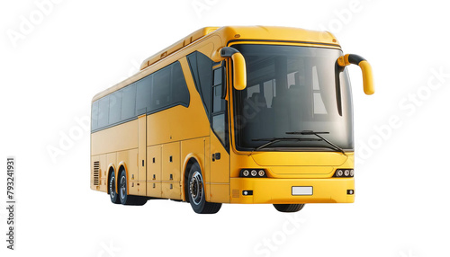 A yellow bus with black windows and silver headlights.