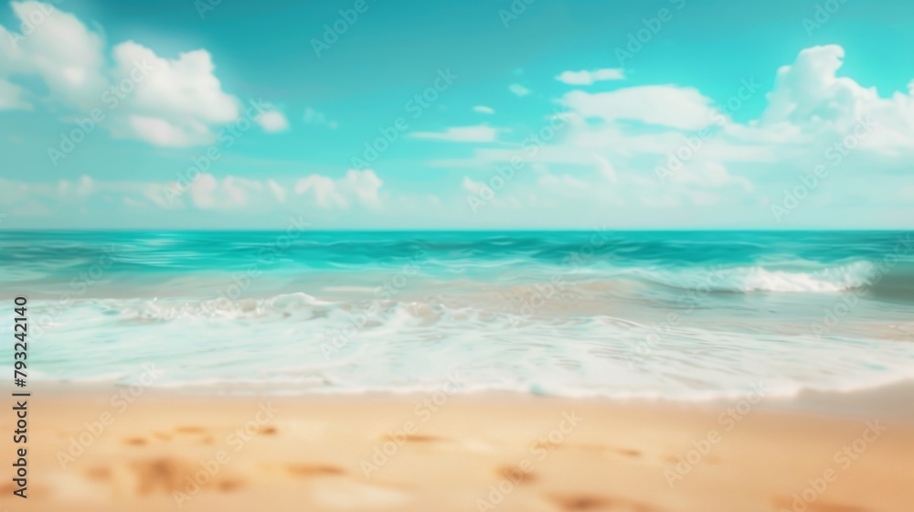 Tropical summer beach with golden sand, turquoise ocean, blue sky. Colorful summer holiday landscape
