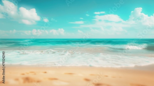 Tropical summer beach with golden sand, turquoise ocean, blue sky. Colorful summer holiday landscape