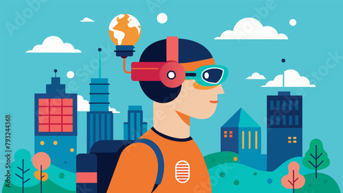 A traveler uses a neurotech device to enhance their experience unlocking their creativity and finding new ways to explore a foreign city..