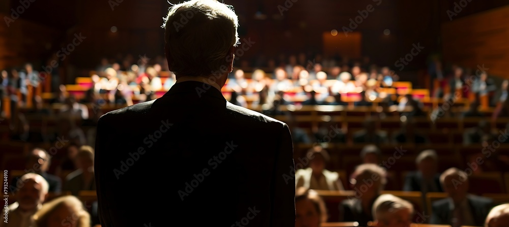 Fototapeta premium Empowering Leadership: Inspiring Vision as a Leader Addresses and Engages Followers in a Unified Direction Towards Success