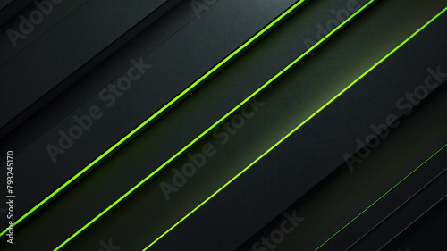 Black background with green diagonal neon lines futuristic background