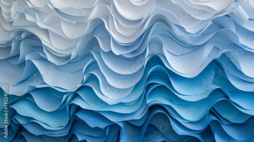 Twisting blue and light white patterns on layered paper 