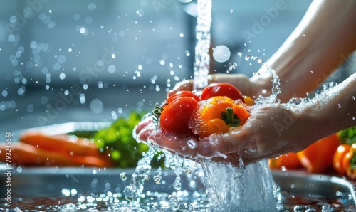 Woman washing vegetables wi...
