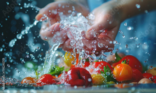 Woman washing vegetables wi...