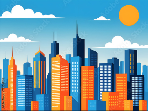 vector city skyline with skyscrapers on a blue background