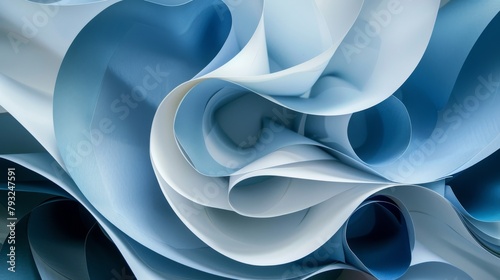 Layered paper featuring twisting blue and light white elements 