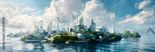 Futuristic Green City: Innovative Solutions against Rising Sea Levels and Climate Change photo