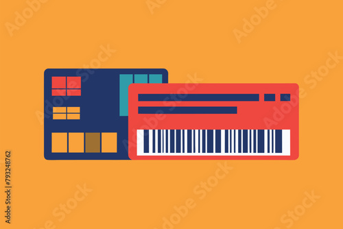 A credit card featuring a barcode, designed in a simple and minimalist style, Payment barcodes, Simple and minimalist flat Vector Illustration