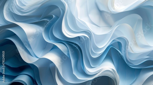 Blue and light white layered paper with patterned twists 