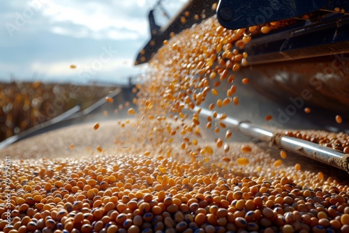 A Combine Harvester Collects a Bountiful Crop of Corn, Marking the Pinnacle of Farming Productivity, Generative AI photo