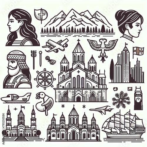 stickers with elements of Georgia, wine, khinkali photo