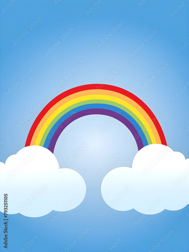 simple vector illustration of a rainbow on a blue sky with clouds simple vector illustration of a rainbow on a blue sky with clouds